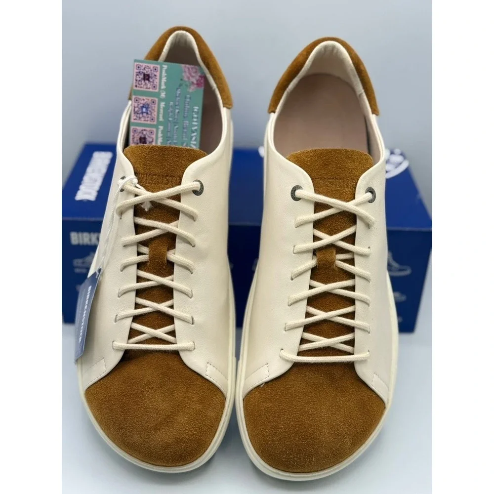 Birkenstock Bend Low Leather Suede Sneakers Eggshell Cognac Brown‎
